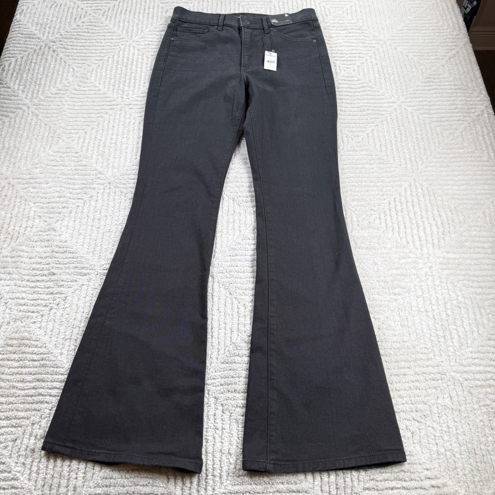 Express Flare Jeans Womens 6L Black Mid Rise Stretch Denim Retro Boho 70s Style